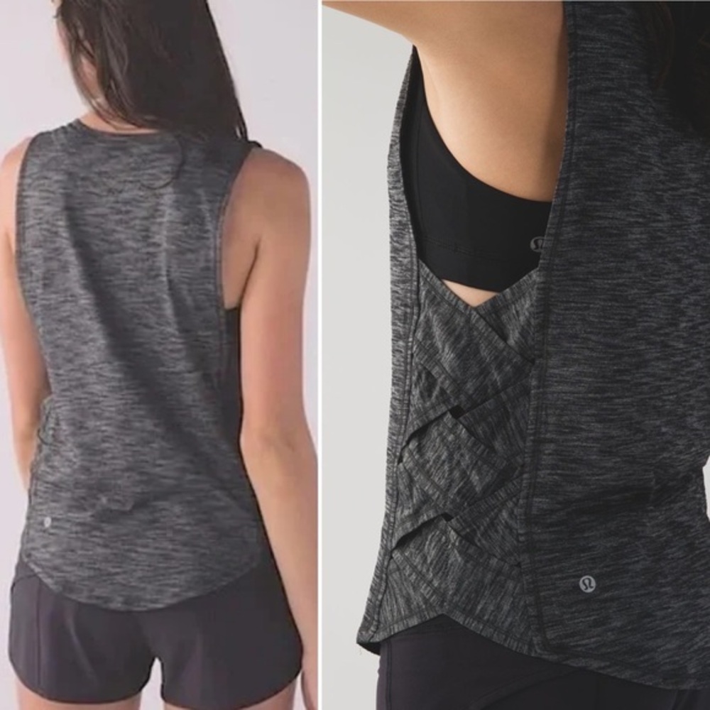 Lululemon Var-City Crisscross Side Tank, Heathered Black, size 4